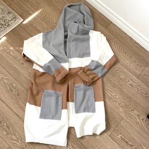 Colour block hooded cardigan